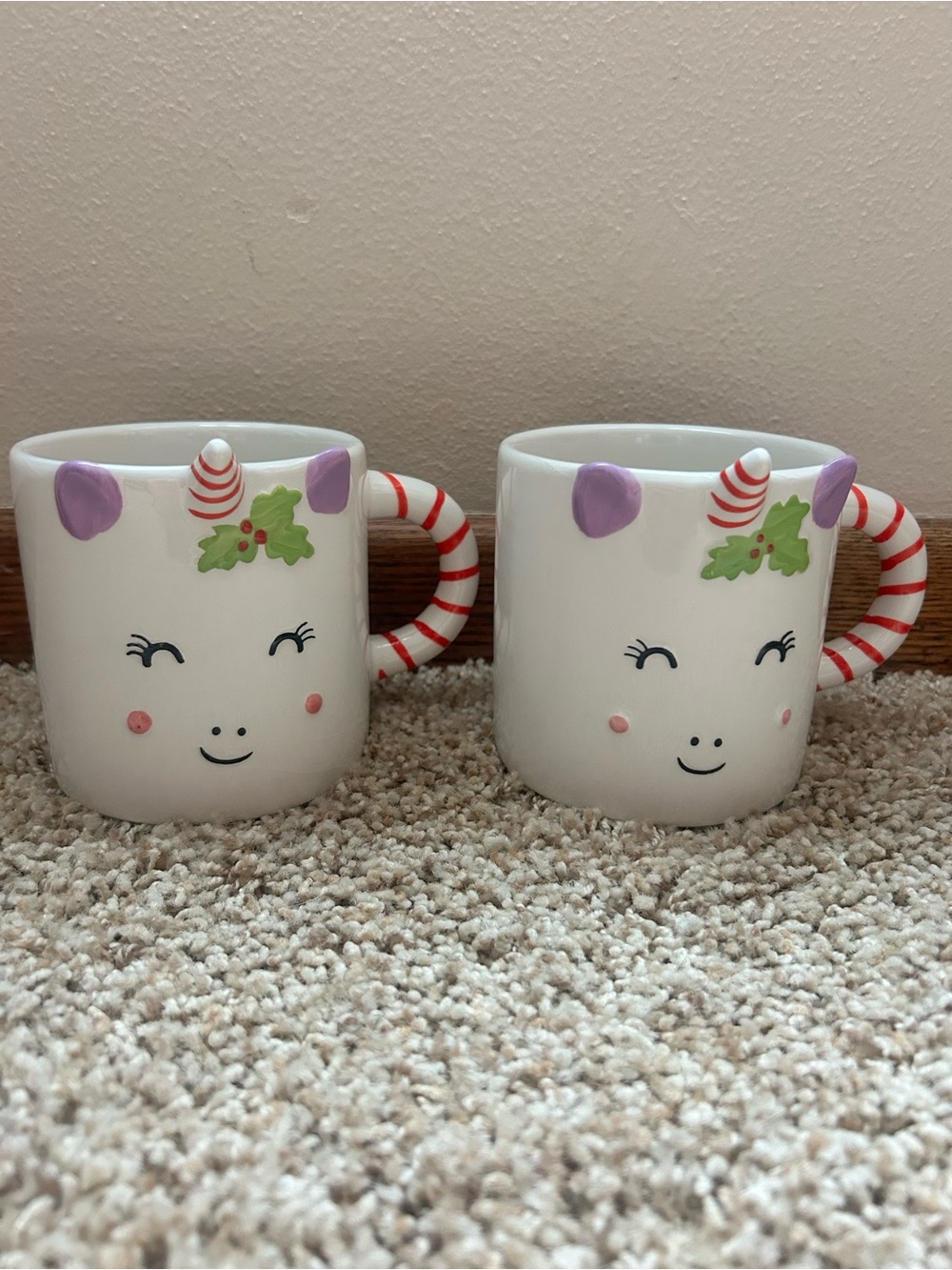 Holiday Unicorn Ceramic Mugs - White with Purple Accents
